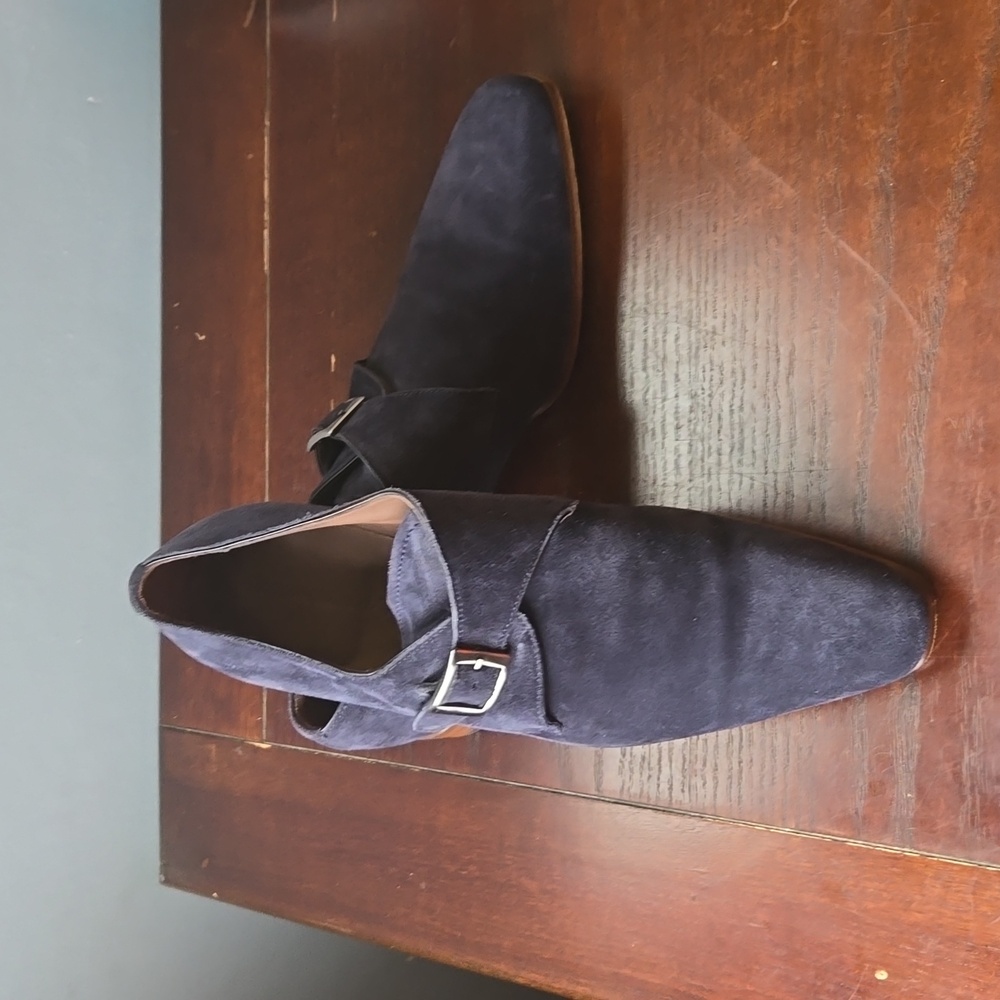 Carlos Santos Blue Suede Single Buckle Loafers - Picture 4 of 7